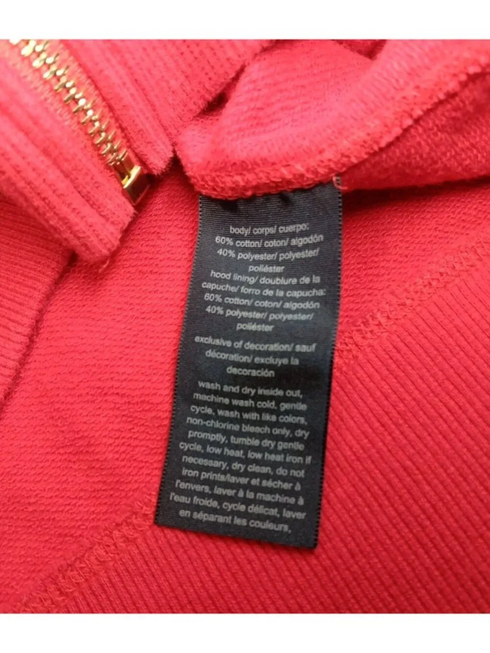 Tommy Hilfiger Hoodie Women M Red Sweatshirt Jacket Full Zip Red Gold Spellout